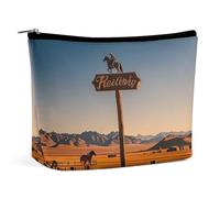 FHESDCW Retro Western Cowboy Horseback Makeup Bag for Women PU Leather Waterproof Cosmetic Bag with Zipper Portable Travel Makeup Organizer