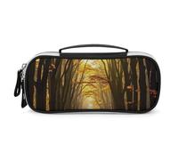 FHESDCW Romantic Autumn Alleys in The Woods Pencil Case with Zipper - Large Capacity, Portable Small Cosmetic Bag for Travel, Vintage PU Leather Pencil Pouch for Women Men