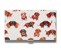 FHESDCW Romantic Sausage Dog Business Card Holder for Men & Women, Professional Card Case with Buckle Style Shut, Compact And Portable Metal Case for Office Workers, style, One Size, Classic