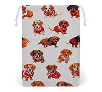 FHESDCW Romantic Sausage Dog Drawstring Bag Canvas, Reusable Travel Jewelry Pouches, Washable Storage Bags for Gift, Candy, Cosmetics 12 * 18cm