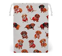 FHESDCW Romantic Sausage Dog Drawstring Bag Canvas, Reusable Travel Jewelry Pouches, Washable Storage Bags for Gift, Candy, Cosmetics 20 * 25cm