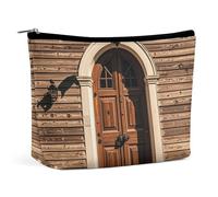 FHESDCW Rural Door Design Retro Makeup Bag for Women PU Leather Waterproof Cosmetic Bag with Zipper Portable Travel Makeup Organizer
