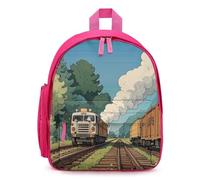 FHESDCW Rural Locomotive Smoking Railway Backpack for Men Women, Durable Small Bookbag Lightweight Daypack for Travel, Pink-style, One Size, Daypack Backpacks