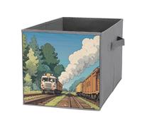 FHESDCW Rural Locomotive Smoking Railway Foldable Storage Box with Handles, Durable Oxford Storage Cubes, 1PCS Collapsible Closet Organizer for Home, Shelf, Office, Travel
