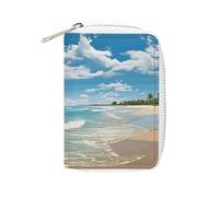 FHESDCW Sandy Beach Leather Card Bag Credit Card Holder Zipper Wallet With 20 Card Slots Slim Wallet Debit Card Protector Organizer Case, style, 16x11.5cm