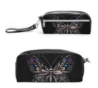 FHESDCW Science Butterfly Pencil Case Large Capacity with Zipper, Hanging Water Proof Cosmetic Bag for Travel, Vintage Leather Pencil Pouch for Women Men