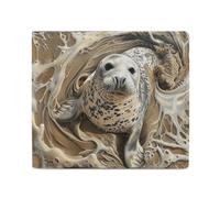 FHESDCW Seal Lying on The Beach Wallet Elegant Leather Wallets with ID Window & 2 Card Slots, Slim Bifold Wallet for Men Women