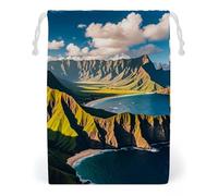 FHESDCW Seaside Mountain Skyline Drawstring Bag Canvas, Reusable Travel Jewelry Pouches, Washable Storage Bags for Gift, Candy, Cosmetics 12 * 18cm