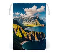 FHESDCW Seaside Mountain Skyline Drawstring Bag Canvas, Reusable Travel Jewelry Pouches, Washable Storage Bags for Gift, Candy, Cosmetics 20 * 25cm