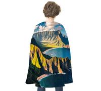 FHESDCW Seaside Mountain Skyline Halloween Cape Unisex, Reversible Satin Cloak for Cosplay, Christmas, Halloween Party