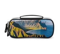 FHESDCW Seaside Mountain Skyline Pencil Case with Zipper - Large Capacity, Portable Small Cosmetic Bag for Travel, Vintage PU Leather Pencil Pouch for Women Men