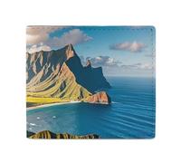 FHESDCW Seaside Mountain Skyline Wallet Elegant Leather Wallets with ID Window & 2 Card Slots, Slim Bifold Wallet for Men Women