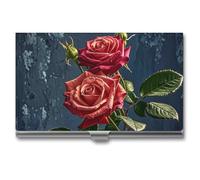 FHESDCW Shabby Chic Roses Business Card Holder for Men & Women, Professional Card Case with Buckle Style Shut, Compact And Portable Metal Case for Office Workers, style, One Size, Classic