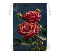 FHESDCW Shabby Chic Roses Drawstring Bag Canvas, Reusable Travel Jewelry Pouches, Washable Storage Bags for Gift, Candy, Cosmetics 12 * 18cm