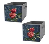 FHESDCW Shabby Chic Roses Foldable Storage Box with Handles, Durable Oxford Storage Cubes, 2PCS Collapsible Closet Organizer for Home, Shelf, Office, Travel