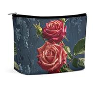 FHESDCW Shabby Chic Roses Makeup Bag for Women PU Leather Waterproof Cosmetic Bag with Zipper Portable Travel Makeup Organizer