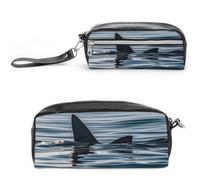 FHESDCW Shark Fin Water Pencil Case Large Capacity with Zipper, Hanging Water Proof Cosmetic Bag for Travel, Vintage Leather Pencil Pouch for Women Men
