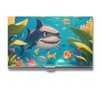 FHESDCW Sharks And Small Fish Business Card Holder for Men & Women, Professional Card Case with Buckle Style Shut, Compact And Portable Metal Case for Office Workers, style, One Size, Classic