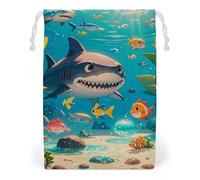 FHESDCW Sharks And Small Fish Drawstring Bag Canvas, Reusable Travel Jewelry Pouches, Washable Storage Bags for Gift, Candy, Cosmetics 12 * 18cm