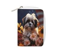 FHESDCW Shih Tzu Dog And Flowers Leather Card Bag Credit Card Holder Zipper Wallet With 20 Card Slots Slim Wallet Debit Card Protector Organizer Case, style, 16x11.5cm