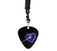 FHESDCW Shooting Star Heart Guitar Pick Necklace, Titanium Steel Guitar Pick with 23Inch Black Cord, Unique Music Jewelry Gift for Men Women