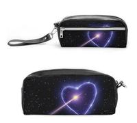 FHESDCW Shooting Star Heart Pencil Case Large Capacity with Zipper, Hanging Water Proof Cosmetic Bag for Travel, Vintage Leather Pencil Pouch for Women Men