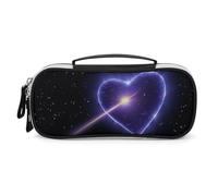 FHESDCW Shooting Star Heart Pencil Case with Zipper - Large Capacity, Portable Small Cosmetic Bag for Travel, Vintage PU Leather Pencil Pouch for Women Men