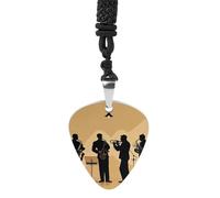 FHESDCW Silhouette of A Jazz Quartet Performing Guitar Pick Necklace, Titanium Steel Guitar Pick with 23Inch Black Cord, Unique Music Jewelry Gift for Men Women