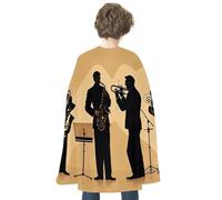 FHESDCW Silhouette of A Jazz Quartet Performing Halloween Cape Unisex, Reversible Satin Cloak for Cosplay, Christmas, Halloween Party