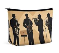 FHESDCW Silhouette of A Jazz Quartet Performing Makeup Bag for Women PU Leather Waterproof Cosmetic Bag with Zipper Portable Travel Makeup Organizer