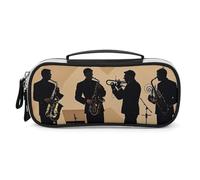 FHESDCW Silhouette of A Jazz Quartet Performing Pencil Case with Zipper - Large Capacity, Portable Small Cosmetic Bag for Travel, Vintage PU Leather Pencil Pouch for Women Men