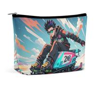 FHESDCW Skateboarding And Skiing Makeup Bag for Women PU Leather Waterproof Cosmetic Bag with Zipper Portable Travel Makeup Organizer