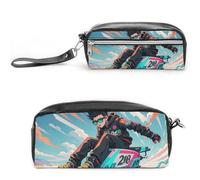 FHESDCW Skateboarding And Skiing Pencil Case Large Capacity with Zipper, Hanging Water Proof Cosmetic Bag for Travel, Vintage Leather Pencil Pouch for Women Men
