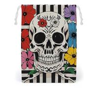 FHESDCW Skeleton And Flower Black And White Drawstring Bag Canvas, Reusable Travel Jewelry Pouches, Washable Storage Bags for Gift, Candy, Cosmetics 20 * 25cm