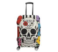 FHESDCW Skeleton And Flower Black And White Luggage Covers for Suitcases, Washable Travel Accessories, Anti-Scratch & Dust Protection Suitcase Cover Protector Fits 19-32 Inch Luggage, Style, M