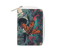 FHESDCW Skeleton Death Moth Card Holder for Men Women, Leather Credit Card Holder with 20 Card Slots Small Purse with Zipper