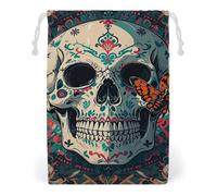 FHESDCW Skeleton Death Moth Drawstring Bag Canvas, Reusable Travel Jewelry Pouches, Washable Storage Bags for Gift, Candy, Cosmetics 12 * 18cm