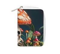 FHESDCW Skeleton Mystery Mushroom Card Holder for Men Women, Leather Credit Card Holder with 20 Card Slots Small Purse with Zipper