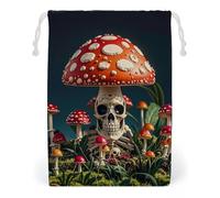 FHESDCW Skeleton Mystery Mushroom Drawstring Bag Canvas, Reusable Travel Jewelry Pouches, Washable Storage Bags for Gift, Candy, Cosmetics 20 * 25cm