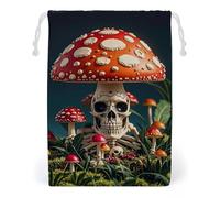 FHESDCW Skeleton Mystery Mushroom Drawstring Bag Canvas, Reusable Travel Jewelry Pouches, Washable Storage Bags for Gift, Candy, Cosmetics 12 * 18cm