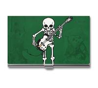 FHESDCW Skeleton Playing Guitar Business Card Holder for Men & Women, Professional Card Case with Buckle Style Shut, Compact And Portable Metal Case for Office Workers, style, One Size, Classic