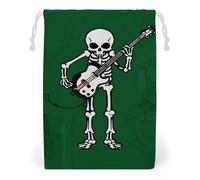 FHESDCW Skeleton Playing Guitar Drawstring Bag Canvas, Reusable Travel Jewelry Pouches, Washable Storage Bags for Gift, Candy, Cosmetics 12 * 18cm
