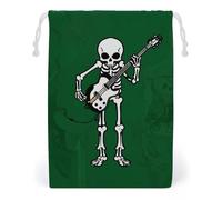 FHESDCW Skeleton Playing Guitar Drawstring Bag Canvas, Reusable Travel Jewelry Pouches, Washable Storage Bags for Gift, Candy, Cosmetics 20 * 25cm