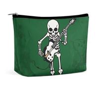 FHESDCW Skeleton Playing Guitar Makeup Bag for Women PU Leather Waterproof Cosmetic Bag with Zipper Portable Travel Makeup Organizer
