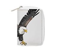 FHESDCW Sketch of Bald Eagle Diving Card Holder for Men Women, Leather Credit Card Holder with 20 Card Slots Small Purse with Zipper