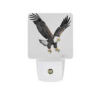 FHESDCW Sketch of Bald Eagle Diving Night Lights Plug Into Wall, LED Nightlights Auto On/Off Dusk to Dawn Sensor, Energy Efficient Night Lamp Soft Glow for Hallway Bedroom Bathroom Kitchen, 0.5W