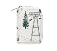 FHESDCW Ski Lift With Fir Tree Leather Card Bag Credit Card Holder Zipper Wallet With 20 Card Slots Slim Wallet Debit Card Protector Organizer Case, style, 16x11.5cm