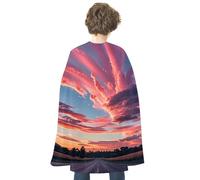 FHESDCW Sky Scenery of Sunset Beauty Halloween Cape Unisex, Reversible Satin Cloak for Cosplay, Christmas, Halloween Party