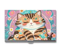FHESDCW Sleeping Cat Business Card Holder for Men & Women, Professional Card Case with Buckle Style Shut, Compact And Portable Metal Case for Office Workers, style, One Size, Classic