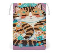 FHESDCW Sleeping Cat Drawstring Bag Canvas, Reusable Travel Jewelry Pouches, Washable Storage Bags for Gift, Candy, Cosmetics 12 * 18cm